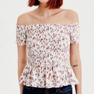 NWT American Eagle Floral Smocked Peplum Off Shoulder Top - SIZE M